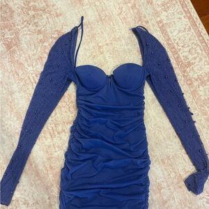 Oh Polly St. Germaine Royal Blue long sleeve embellished Mini Dress